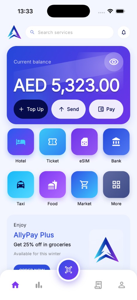 AllyPay mobile app home screen